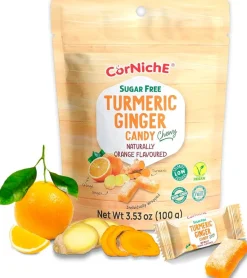 Corniche Sugar Free Turmeric Ginger Candy Naturally Orange Flavoured 100g